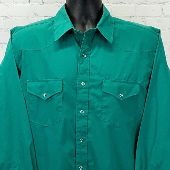 Vintage Other - Vintage 90s White Horse Pearl Snap Button Front Shirt Western Green L Large